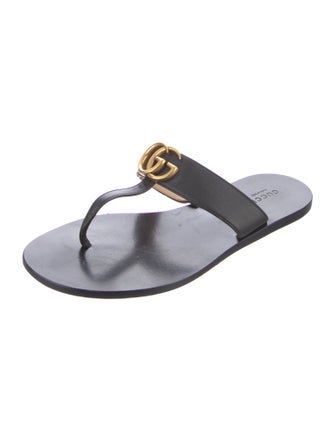 Gucci Double G Logo Leather Flip Flops