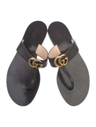 Gucci Double G Logo Leather Flip Flops