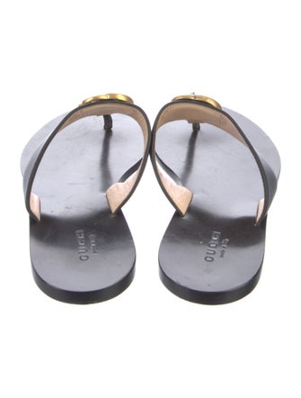 Gucci Double G Logo Leather Flip Flops