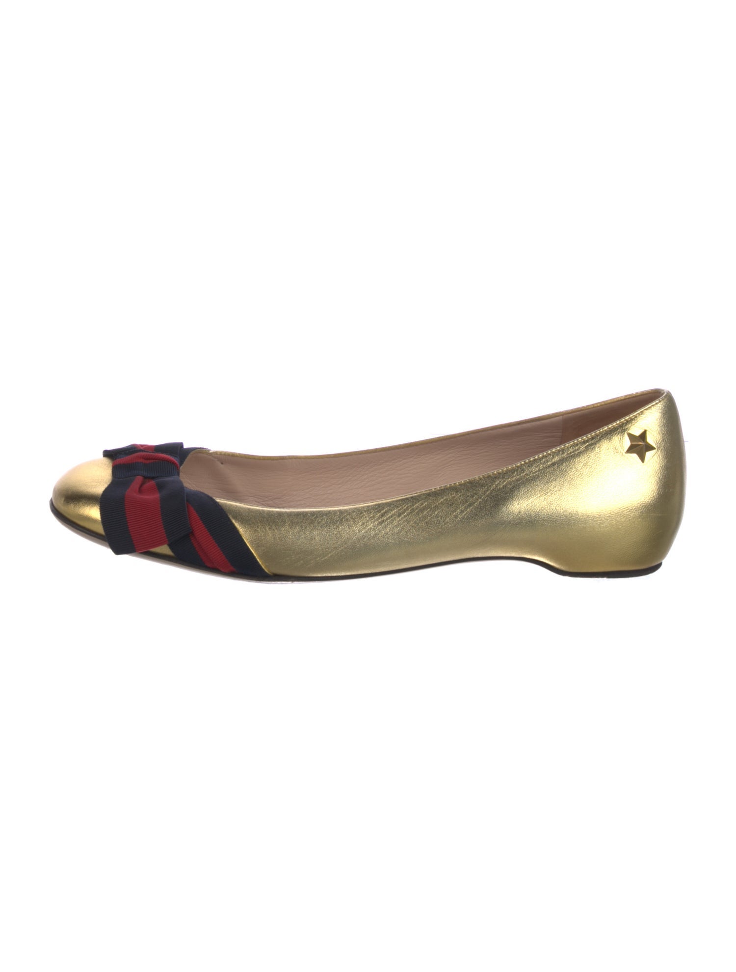 Gucci Sylvie Web Accent Leather Ballet Flats