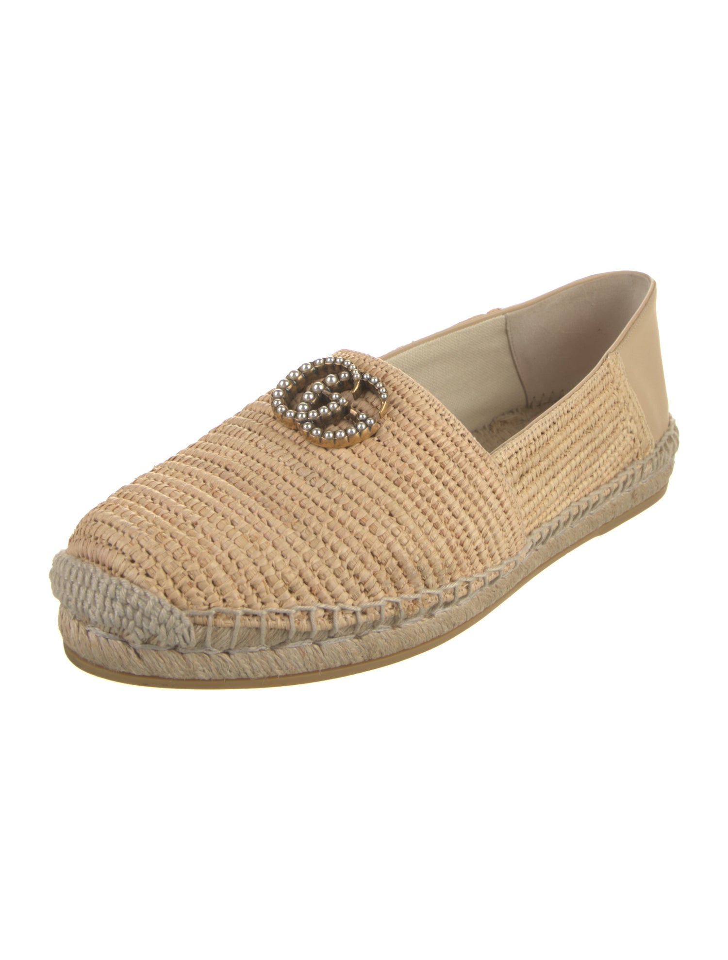 Gucci Faux Pearl Accents Raffia Espadrilles