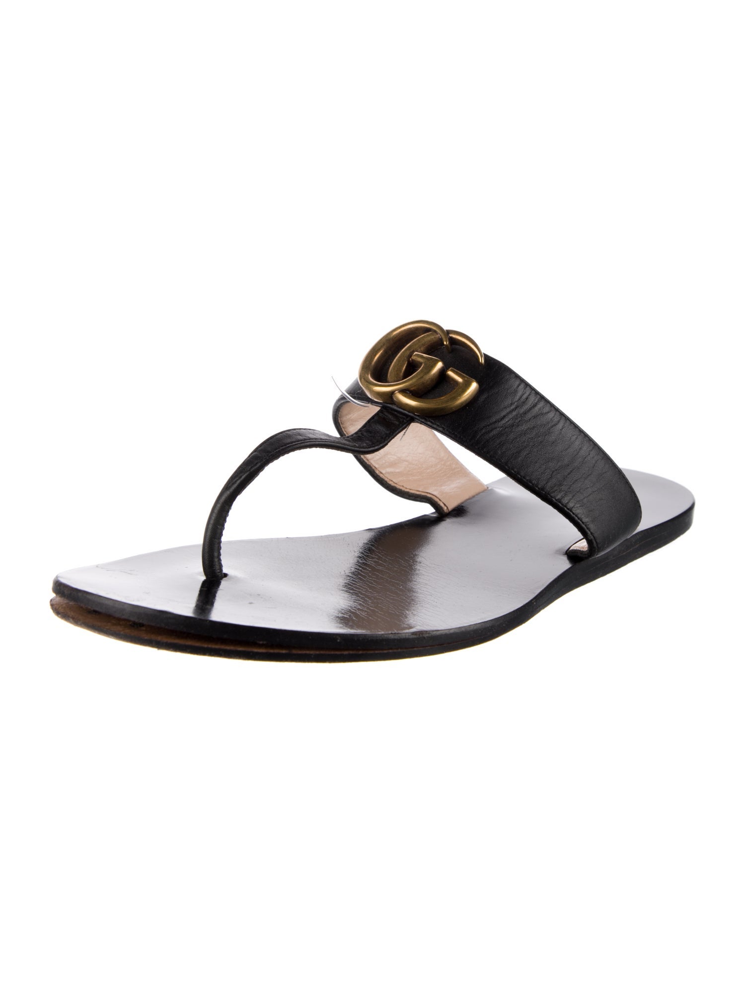 Gucci Double G Logo Leather Slides