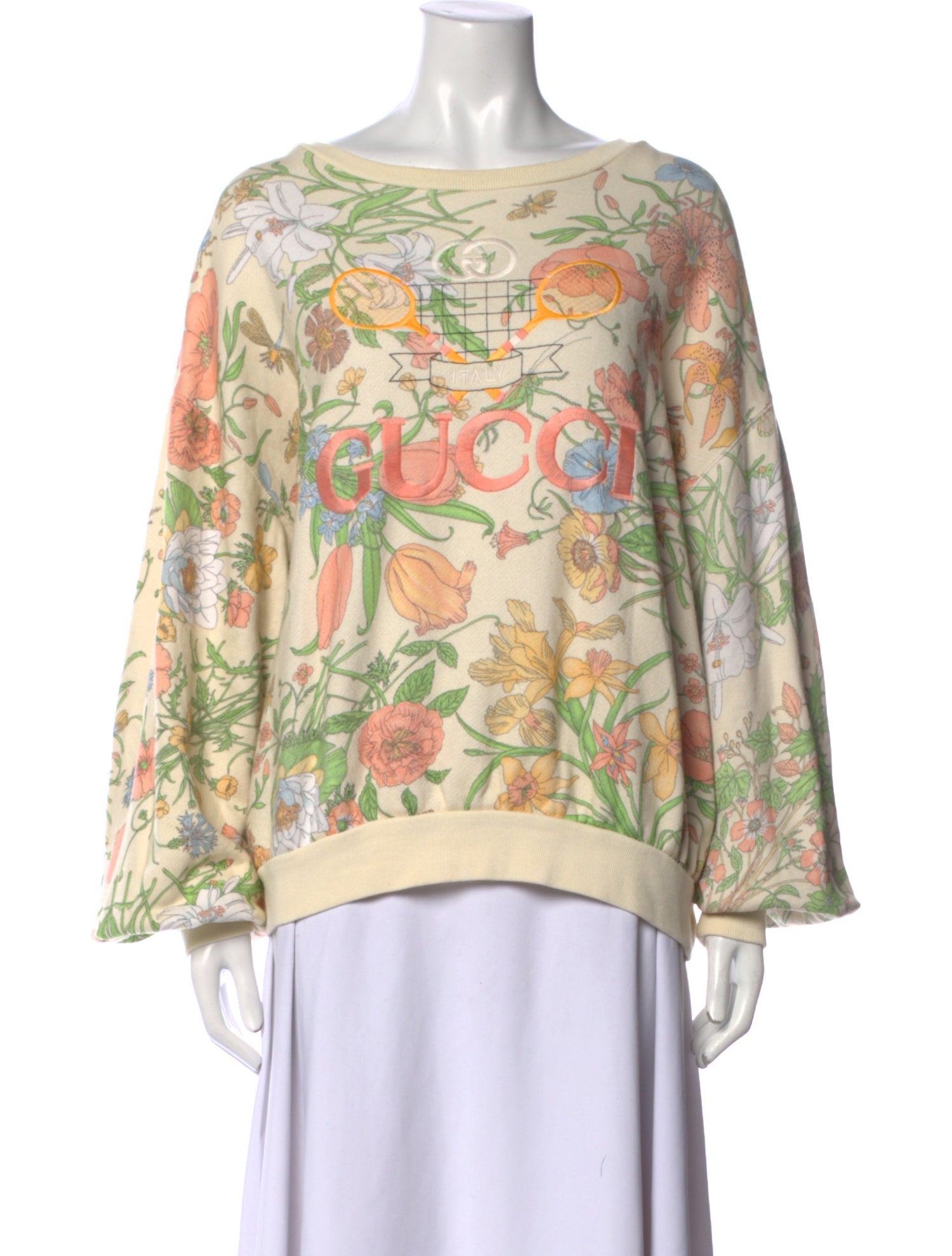 Gucci Floral Print Bateau Neckline Sweater
