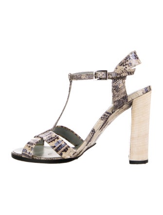 Gucci Embossed Leather Animal Print T-Strap Sandals