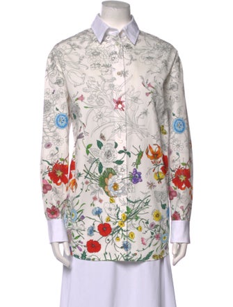 Gucci Floral Print Long Sleeve Button-Up Top