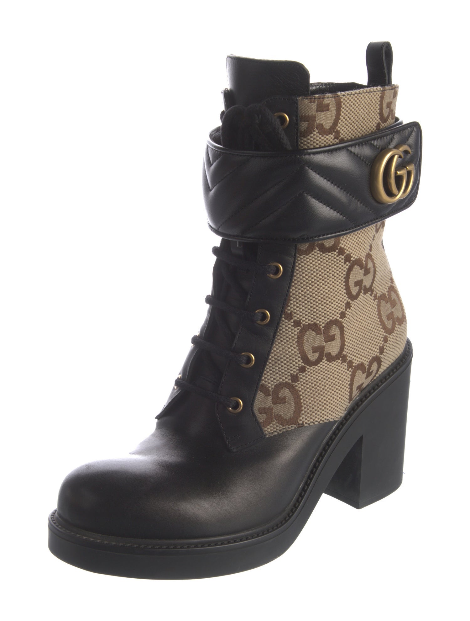 Gucci Double G Logo Leather Lace-Up Boots