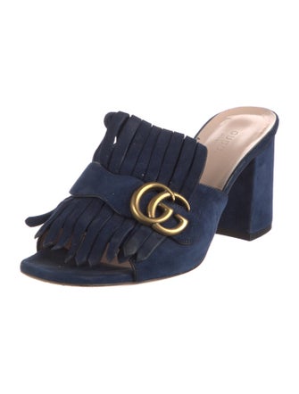 Gucci Double G Logo Suede Slides