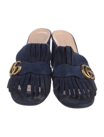 Gucci Double G Logo Suede Slides