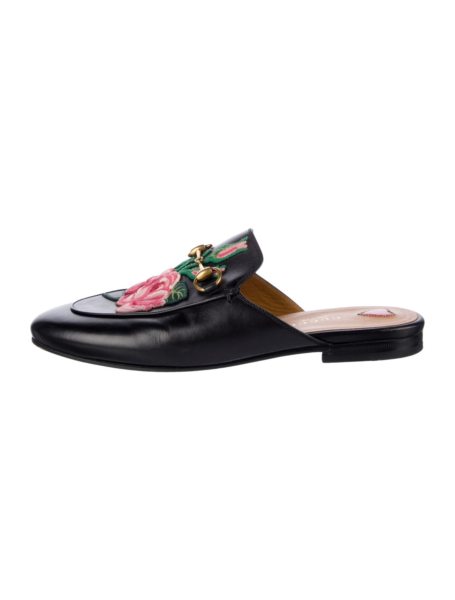 Gucci Leather Embroidered Accent Mules