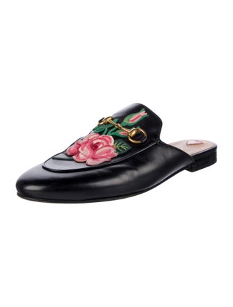 Gucci Leather Embroidered Accent Mules