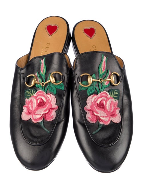 Gucci Leather Embroidered Accent Mules