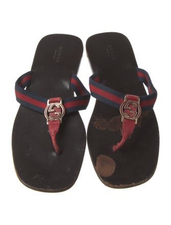 Gucci Web Accent Canvas Flip Flops