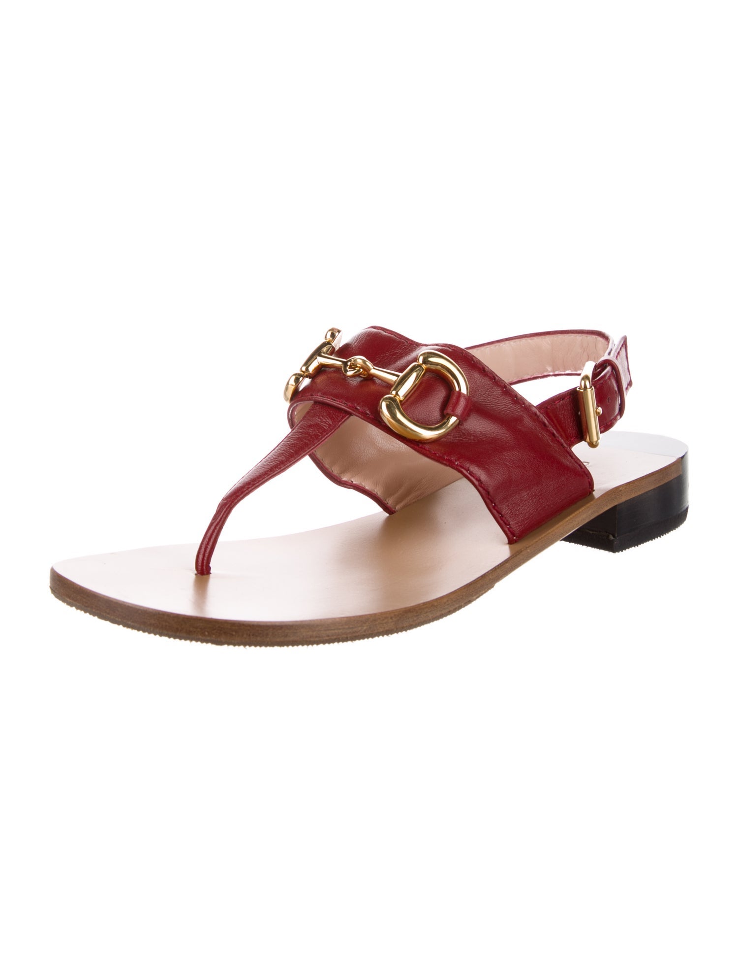 Gucci 1955 Horsebit Accent Leather T-Strap Sandals