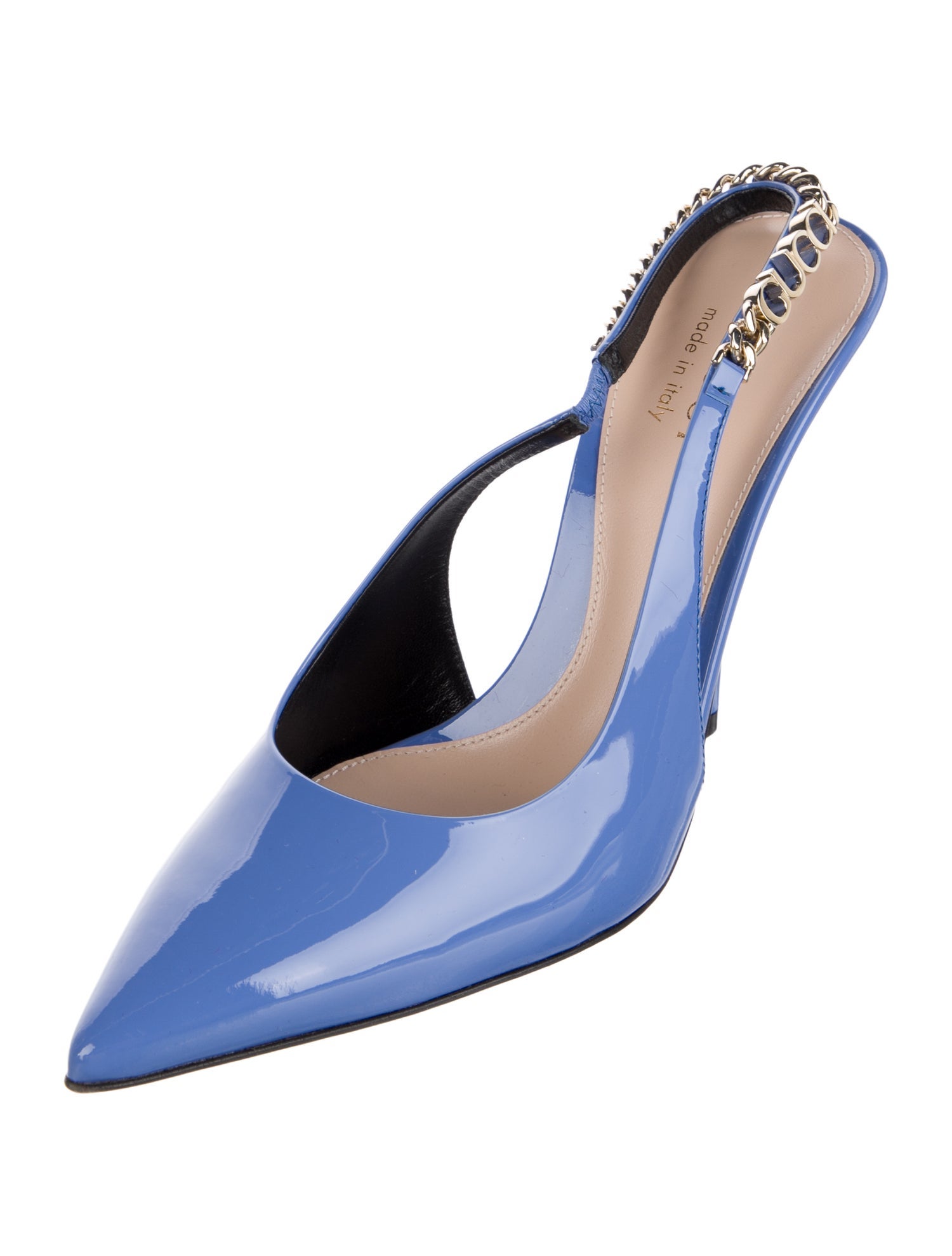 Gucci Patent Leather Chain-Link Accents Slingback Pumps