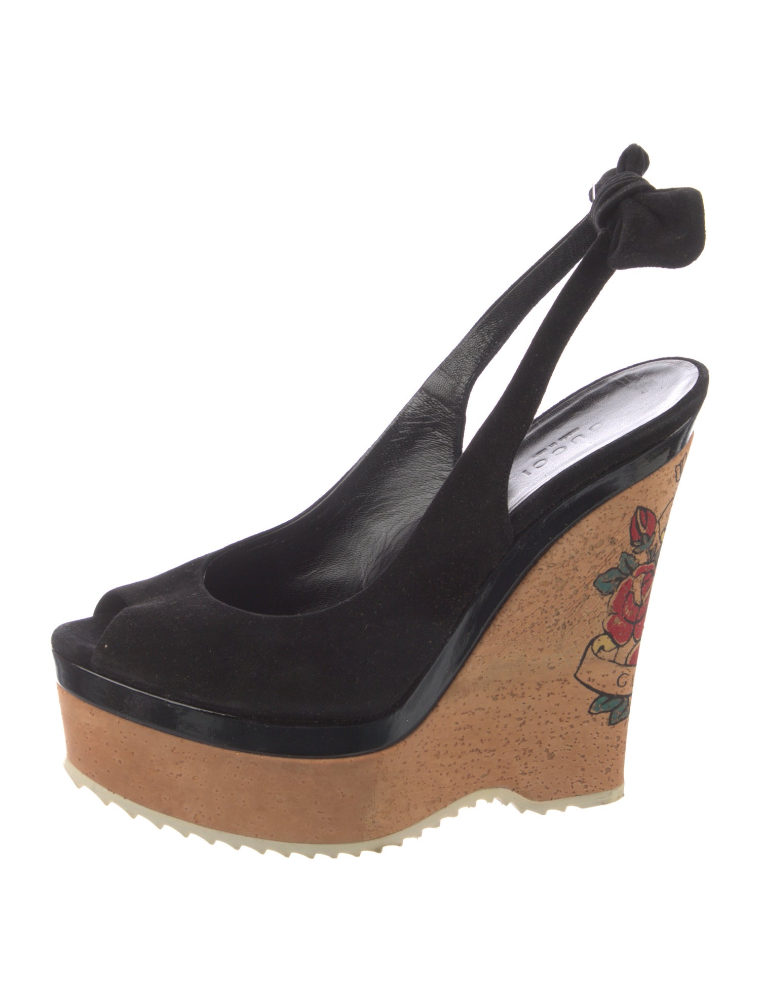 Gucci Suede Colorblock Pattern Slingback Pumps