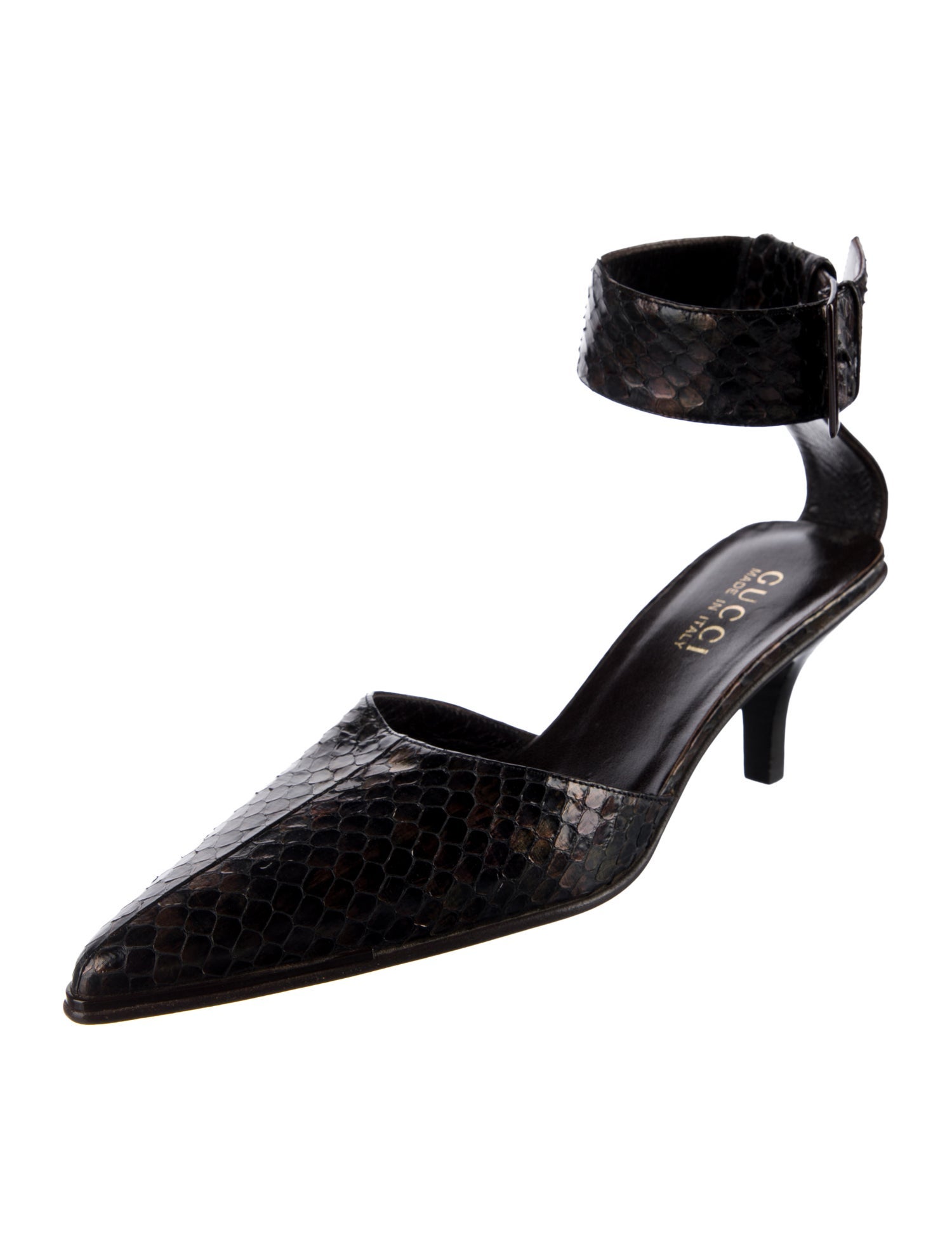 Gucci Snakeskin Leather Trim Embellishment D'Orsay Pumps