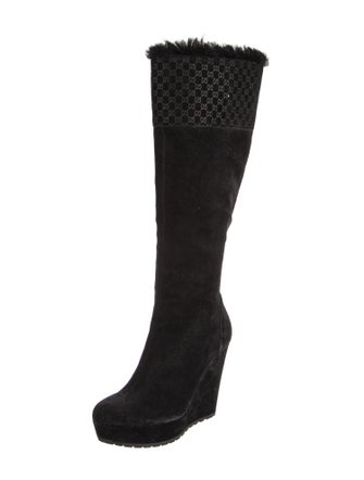 Gucci Microguccissima Pattern Suede Boots