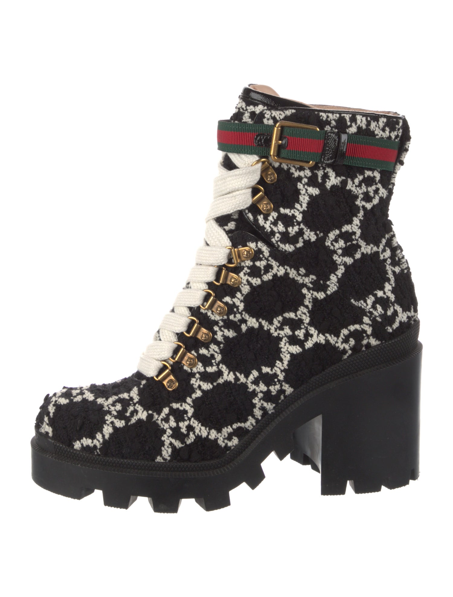 Gucci GG Logo Tweed Combat Boots