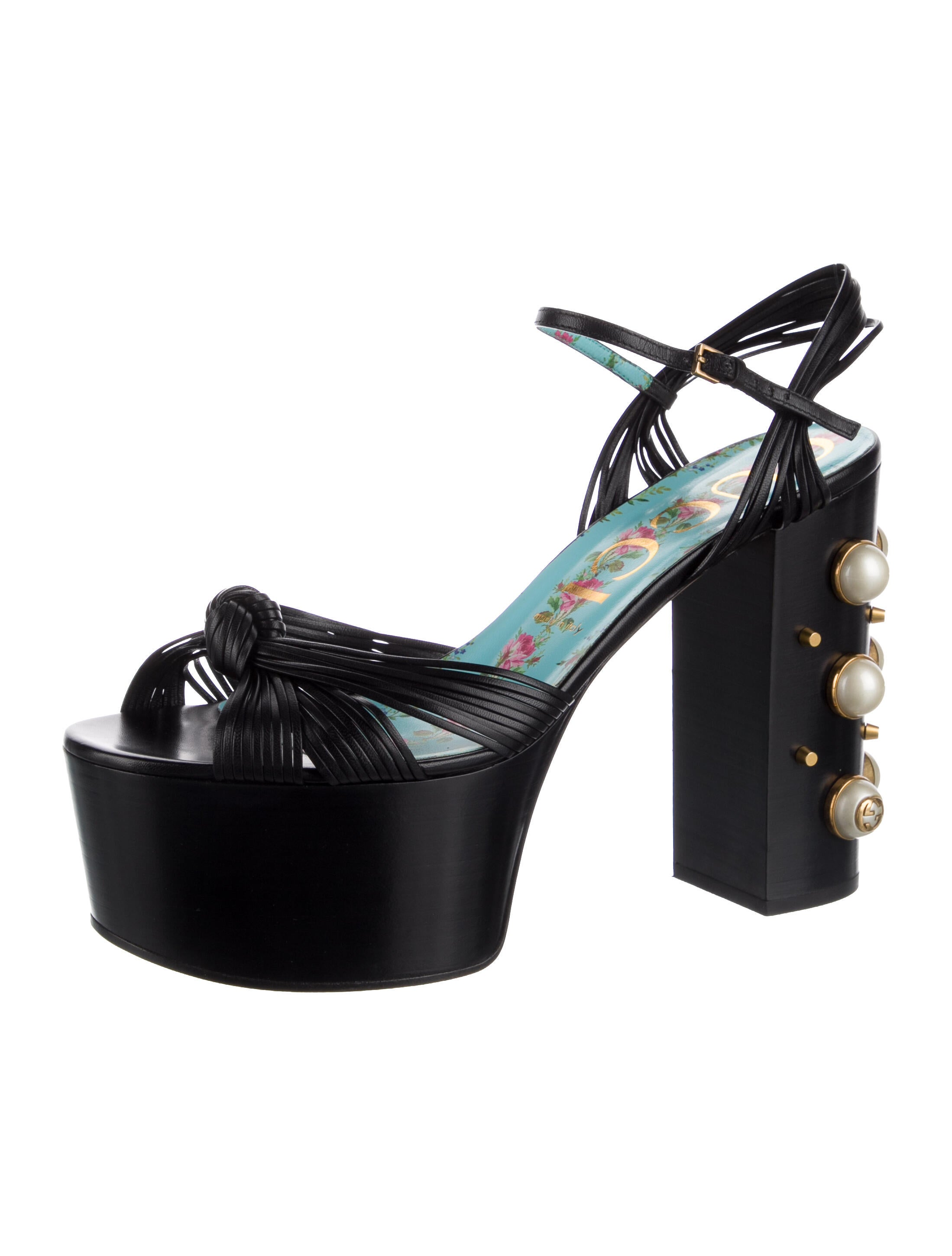 Gucci Faux Pearl Accents Leather Sandals