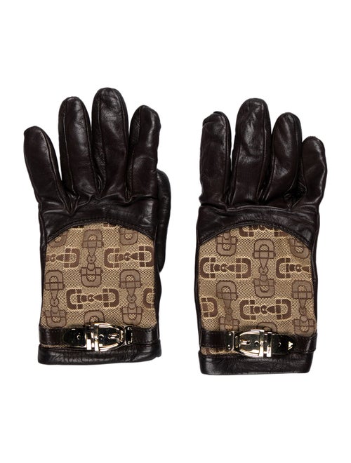 Gucci Brown Pattern Leather Gloves Size 7.5