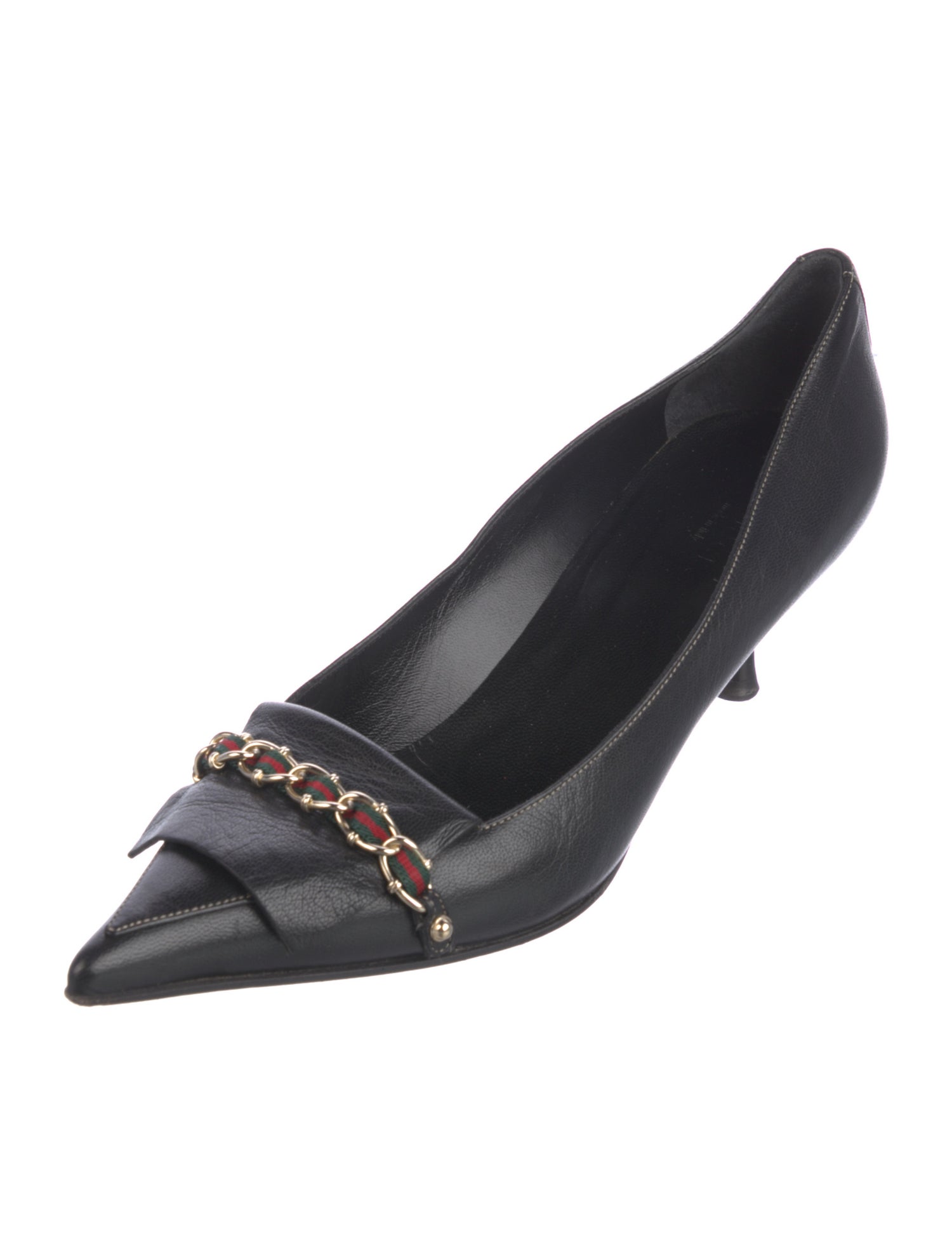 Gucci Web Accent Leather Pumps