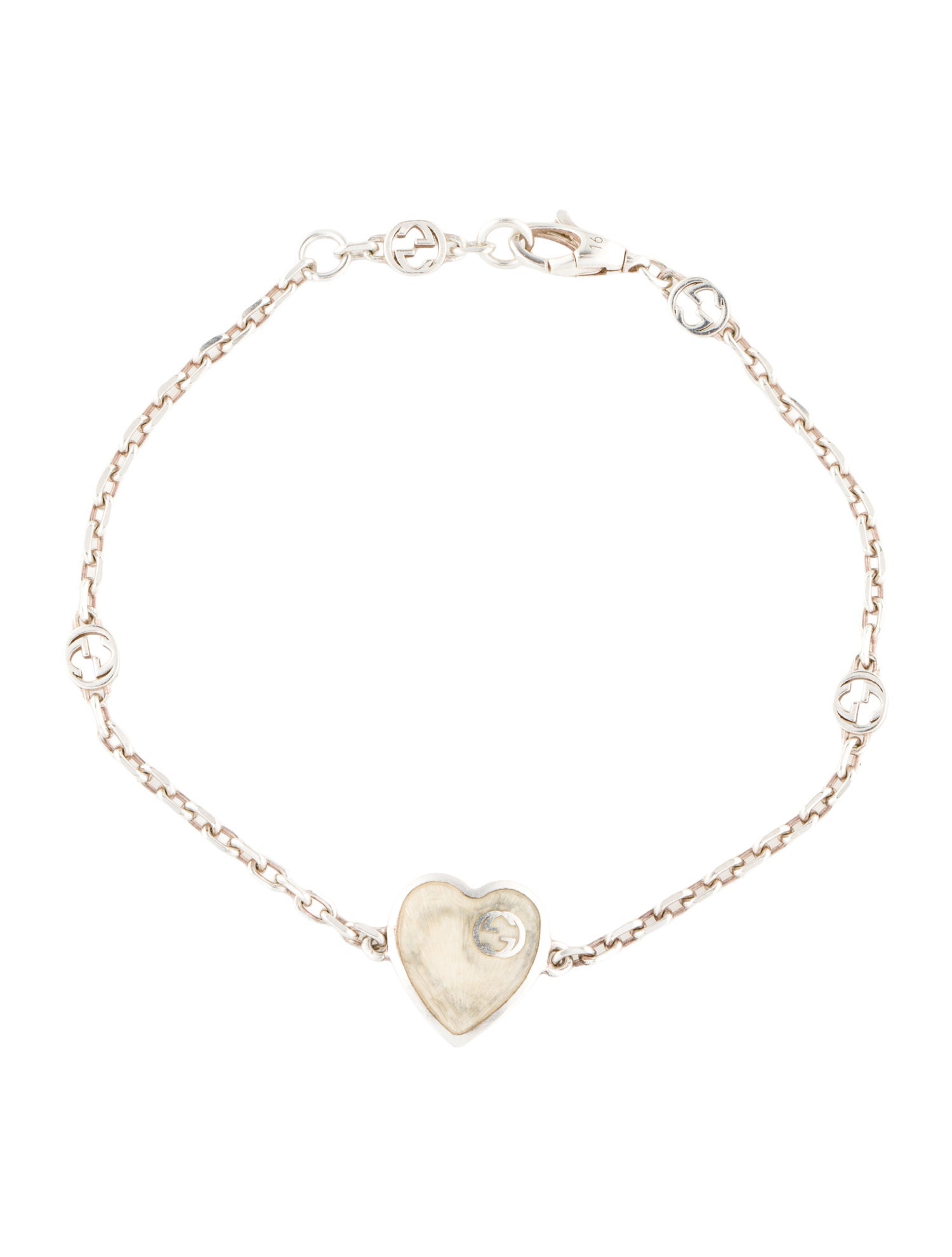 Gucci Enamel Heart Interlocking G Station Bracelet