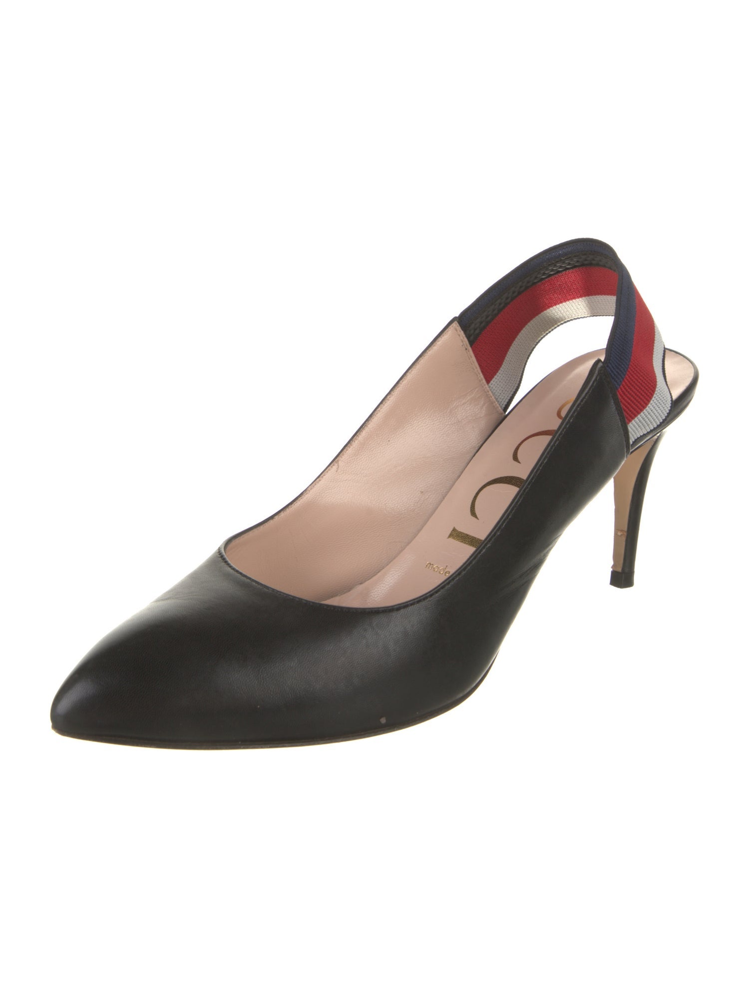 Gucci Sylvie Web Accent Leather Slingback Pumps