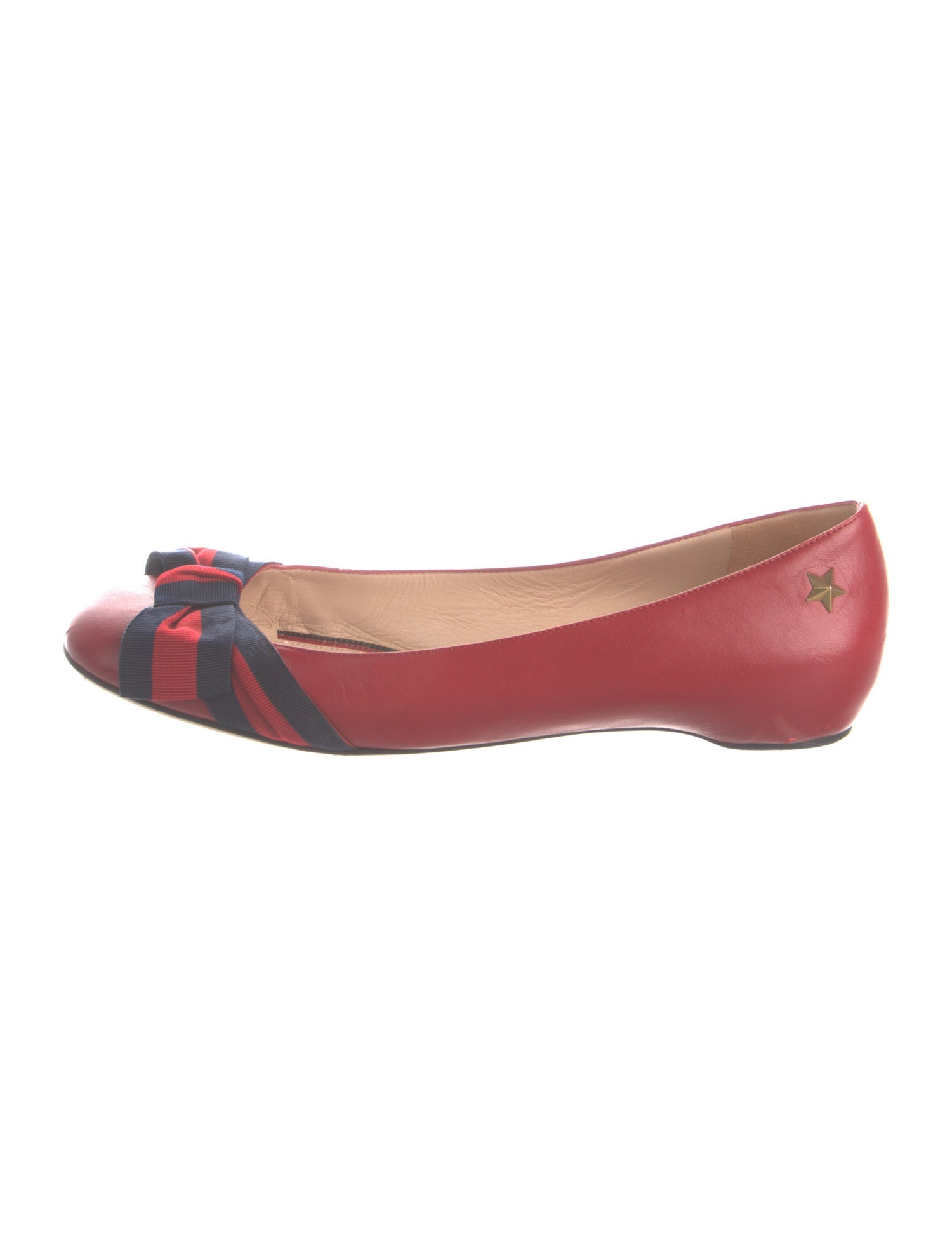 Gucci Sylvie Web Accent Leather Ballet Flats