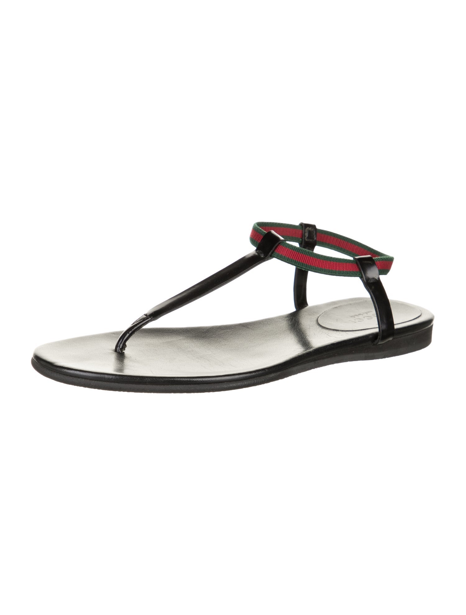 Gucci Web Accent Leather T-Strap Sandals