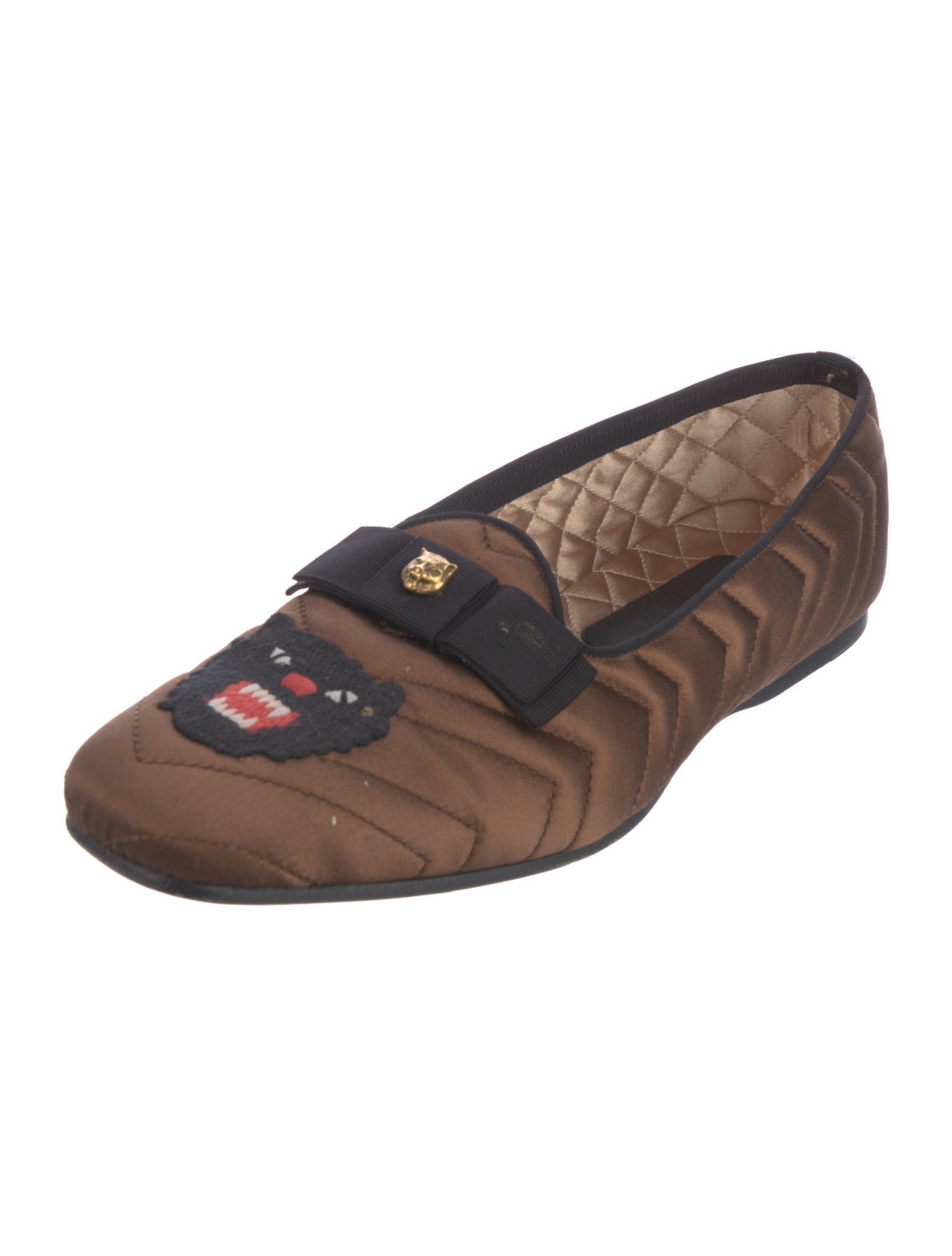 Gucci Satin Embroidered Accent Loafers