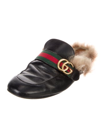 Gucci Web Accent Leather Slippers