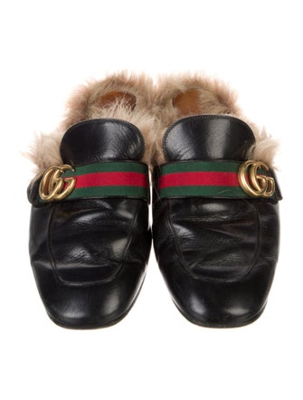 Gucci Web Accent Leather Slippers