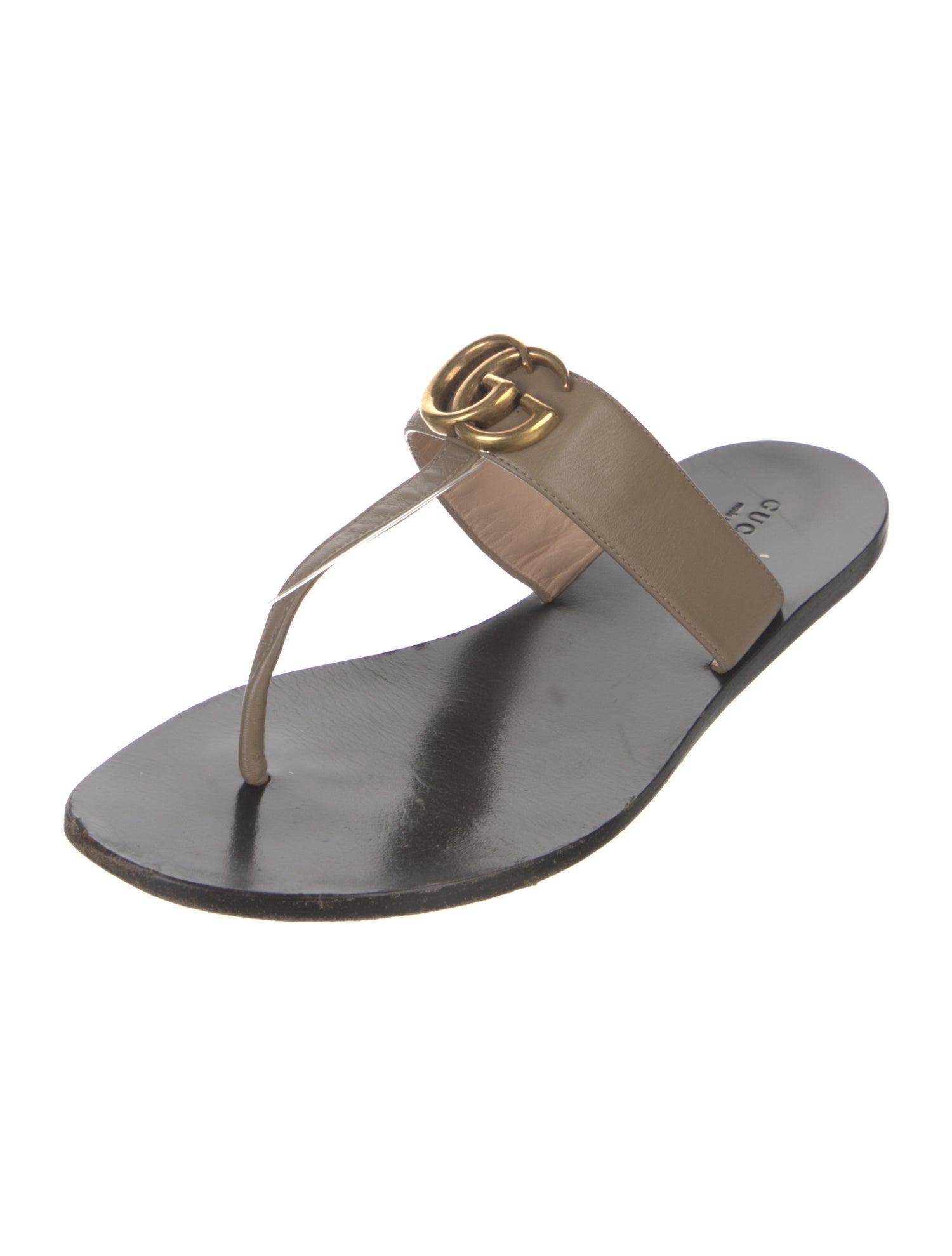 Gucci Double G Logo Leather T-Strap Sandals