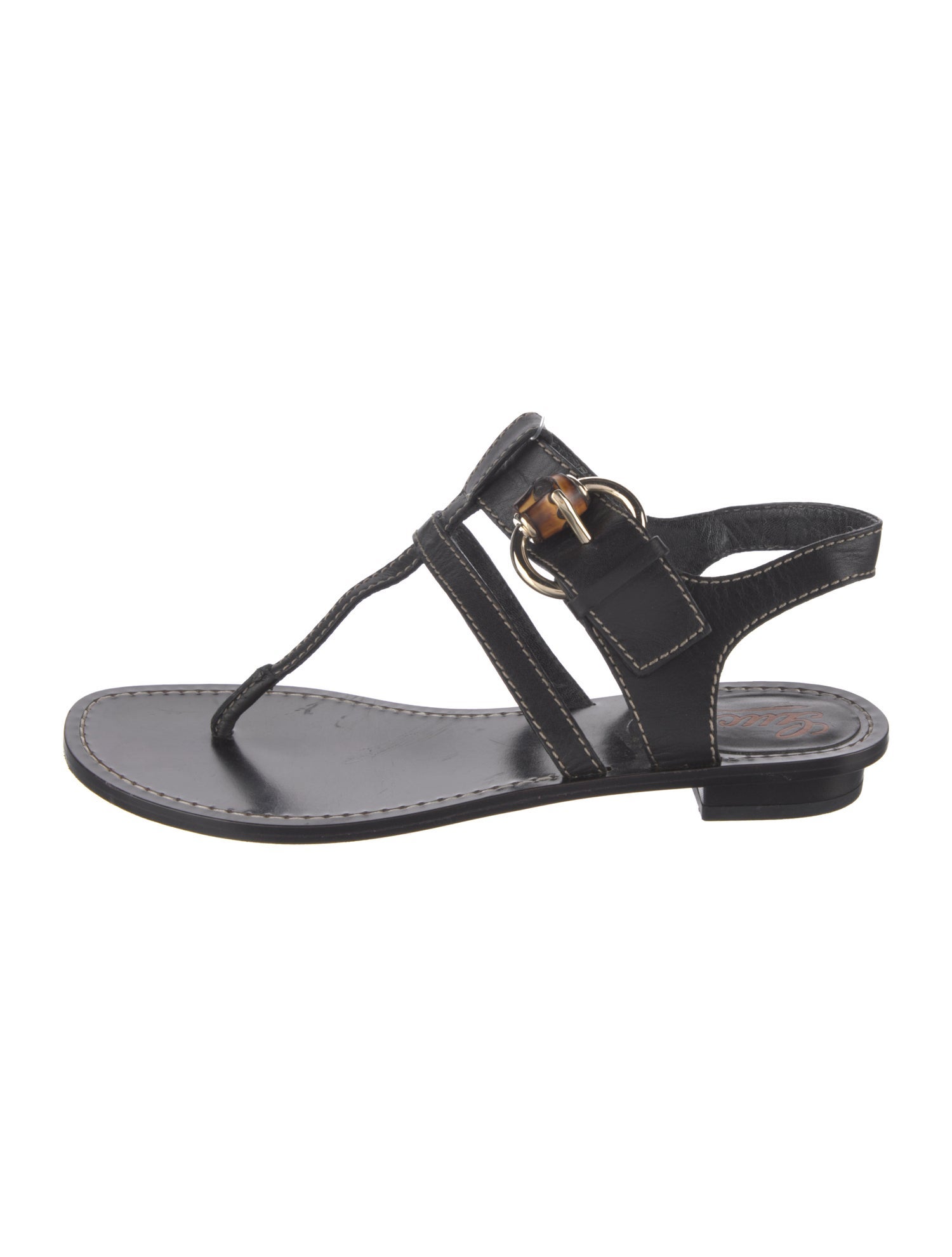 Gucci Bamboo Accent Leather T-Strap Sandals
