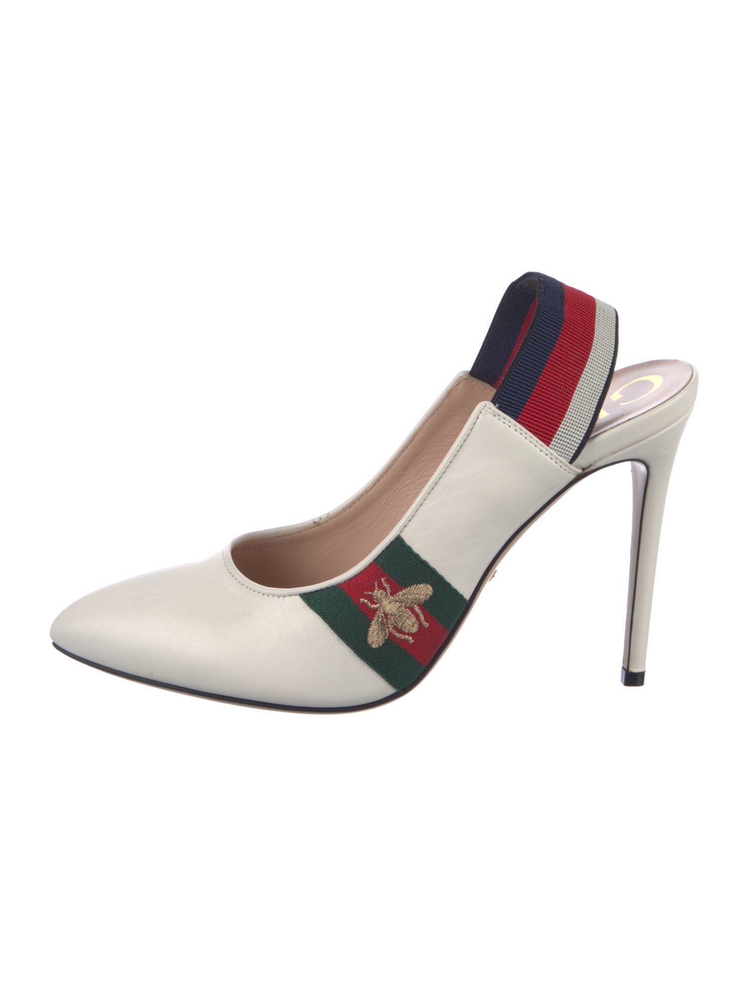 Gucci Web Accent Leather Slingback Pumps