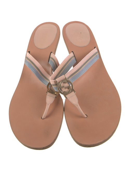 Gucci Interlocking G Logo Leather Trim Embellishment Slides