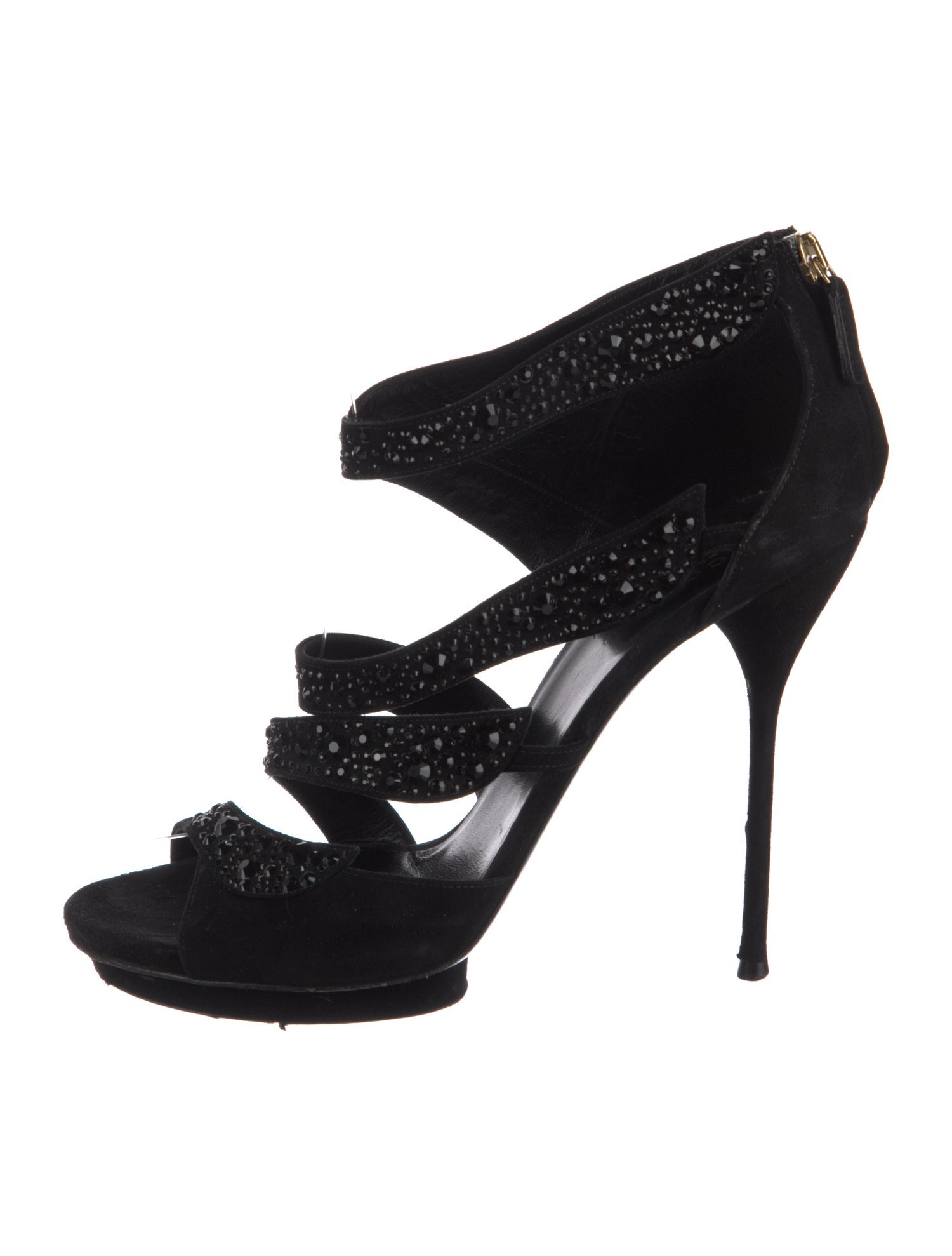 Gucci Suede Crystal Embellishments Sandals