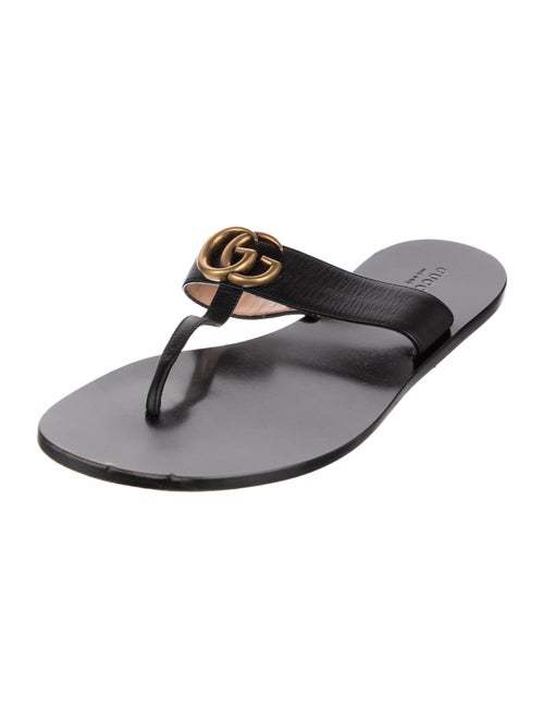 Gucci Double G Logo Leather Slides
