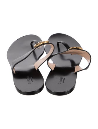 Gucci Double G Logo Leather Slides