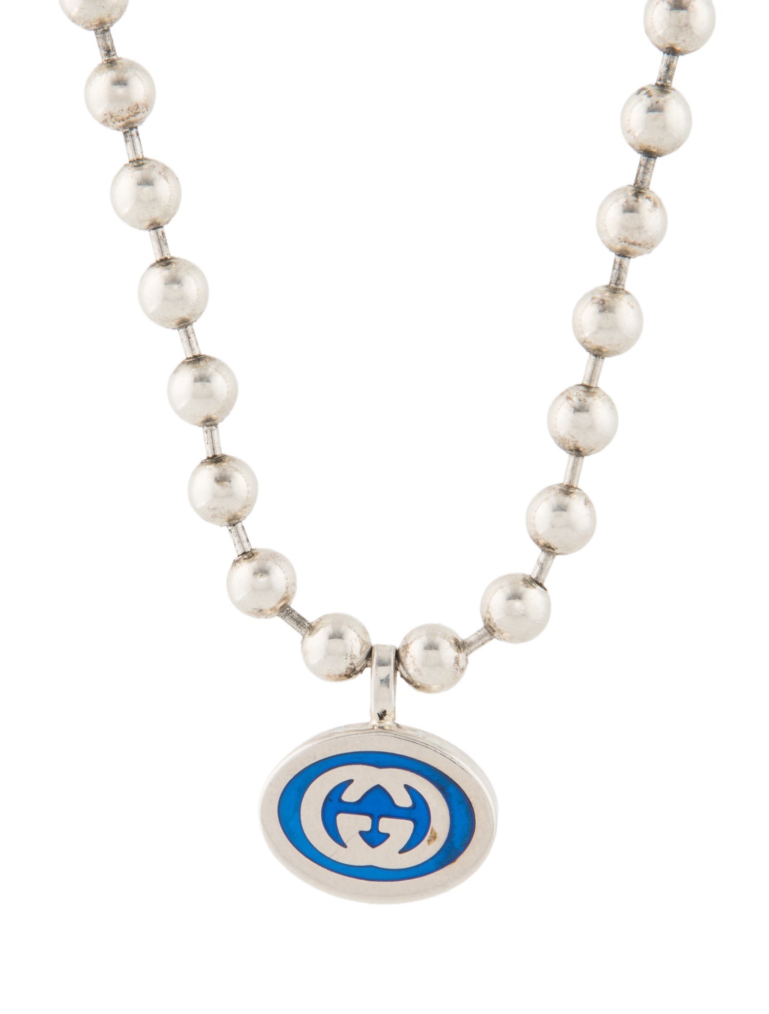 Gucci Enamel Boule Logo Beaded Pendant Necklace