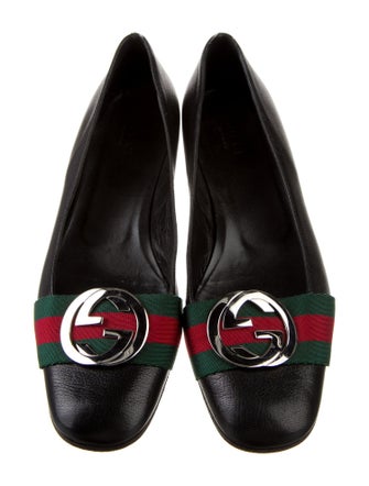 Gucci Web Accent Leather Ballet Flats