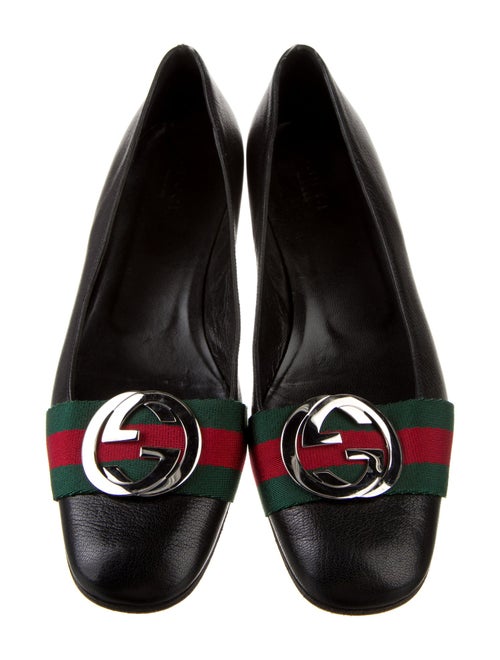 Gucci Web Accent Leather Ballet Flats