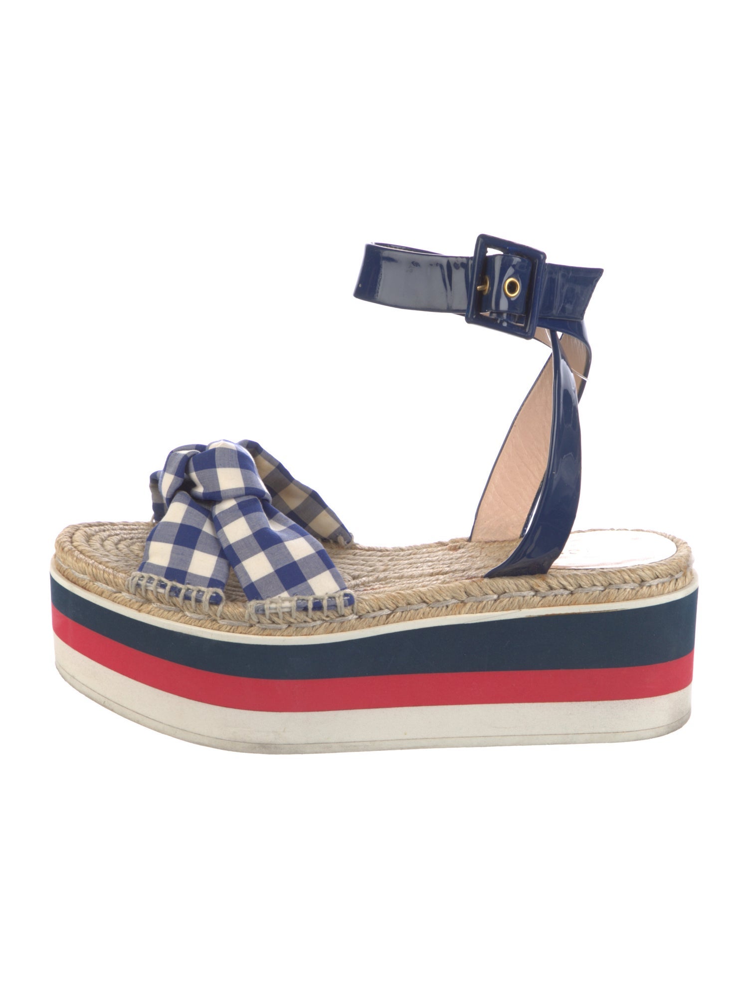 Gucci Sylvie Web Accent Patent Leather Espadrilles
