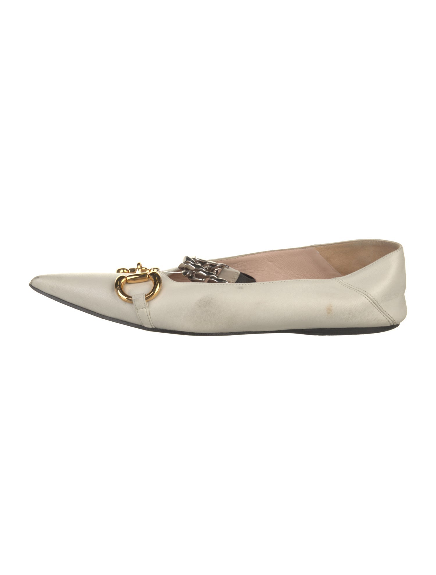 Gucci Leather Chain-Link Accents Ballet Flats