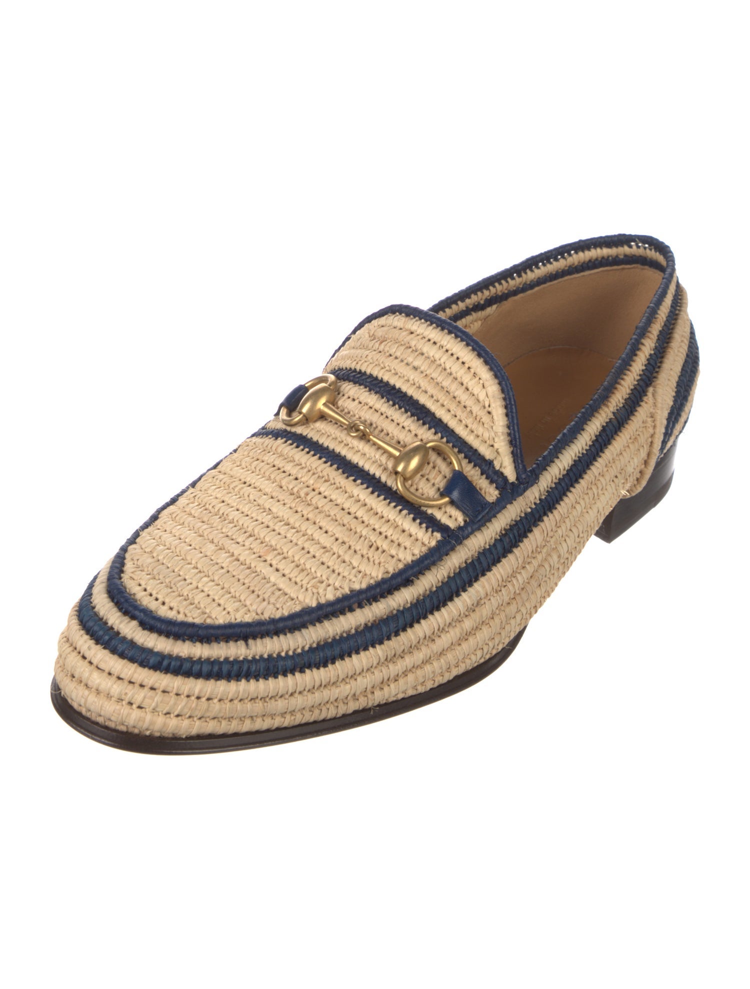 Gucci Horsebit Accent Straw Loafers