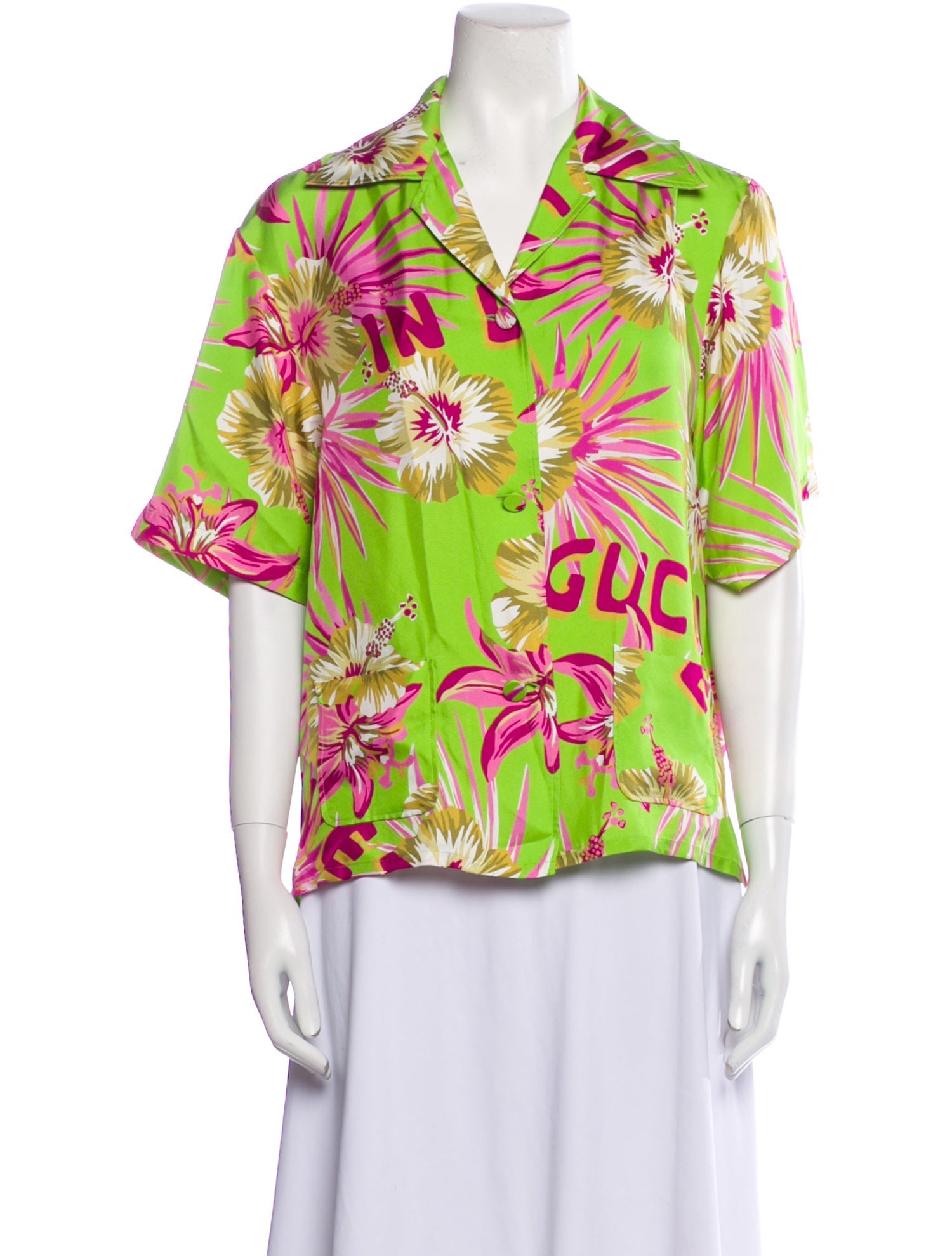 Gucci Silk Floral Print Button-Up Top