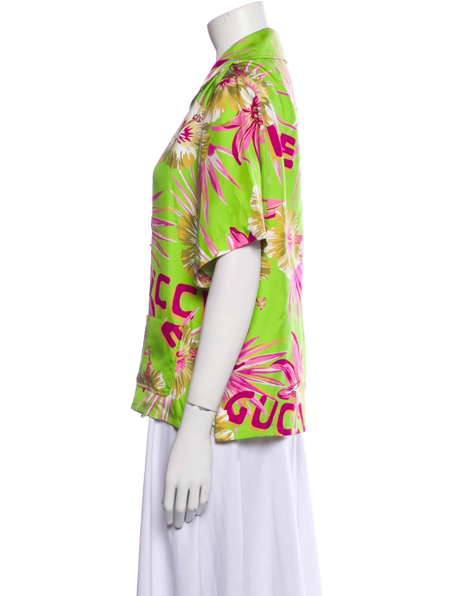 Gucci Silk Floral Print Button-Up Top