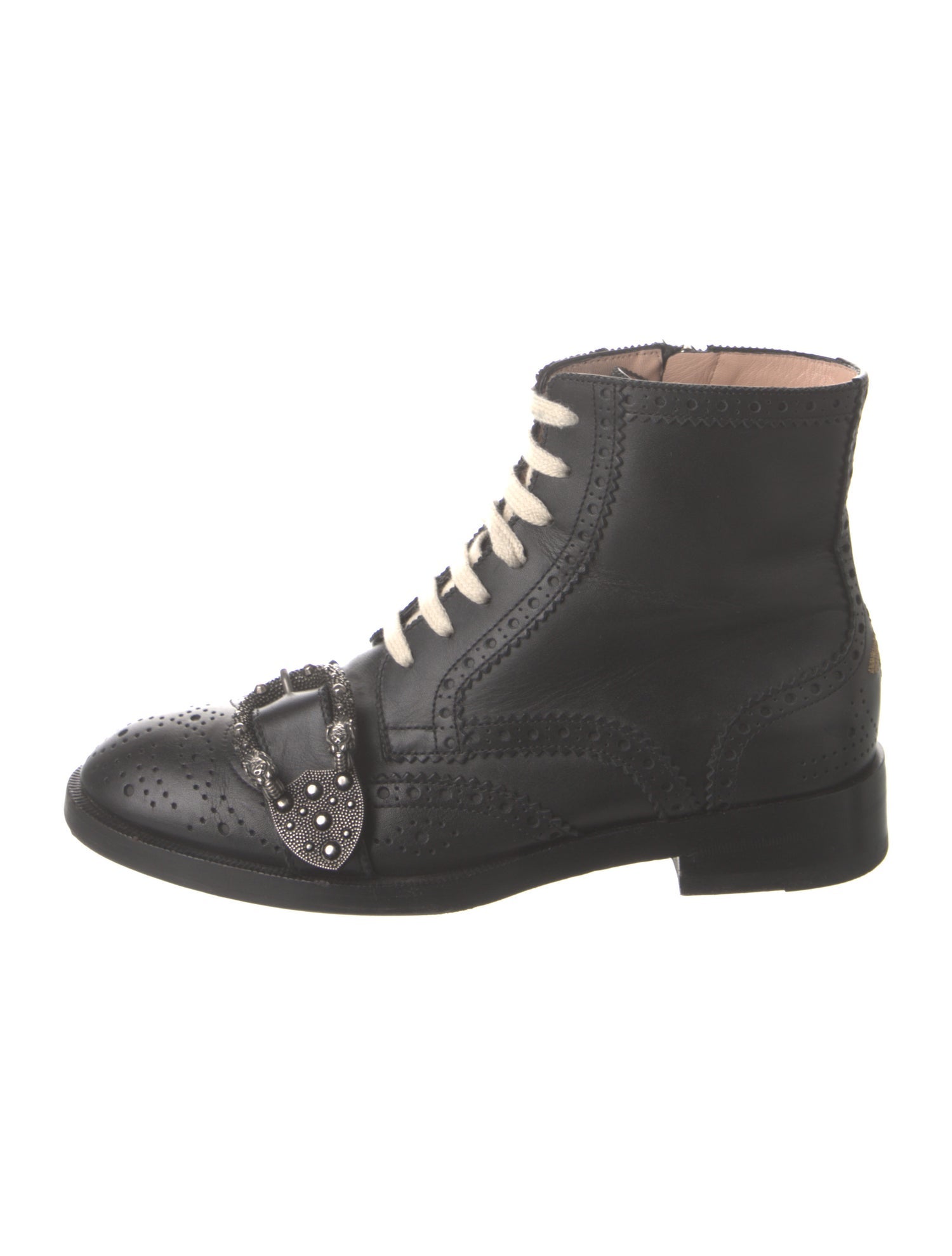 Gucci Bee Accent Leather Combat Boots