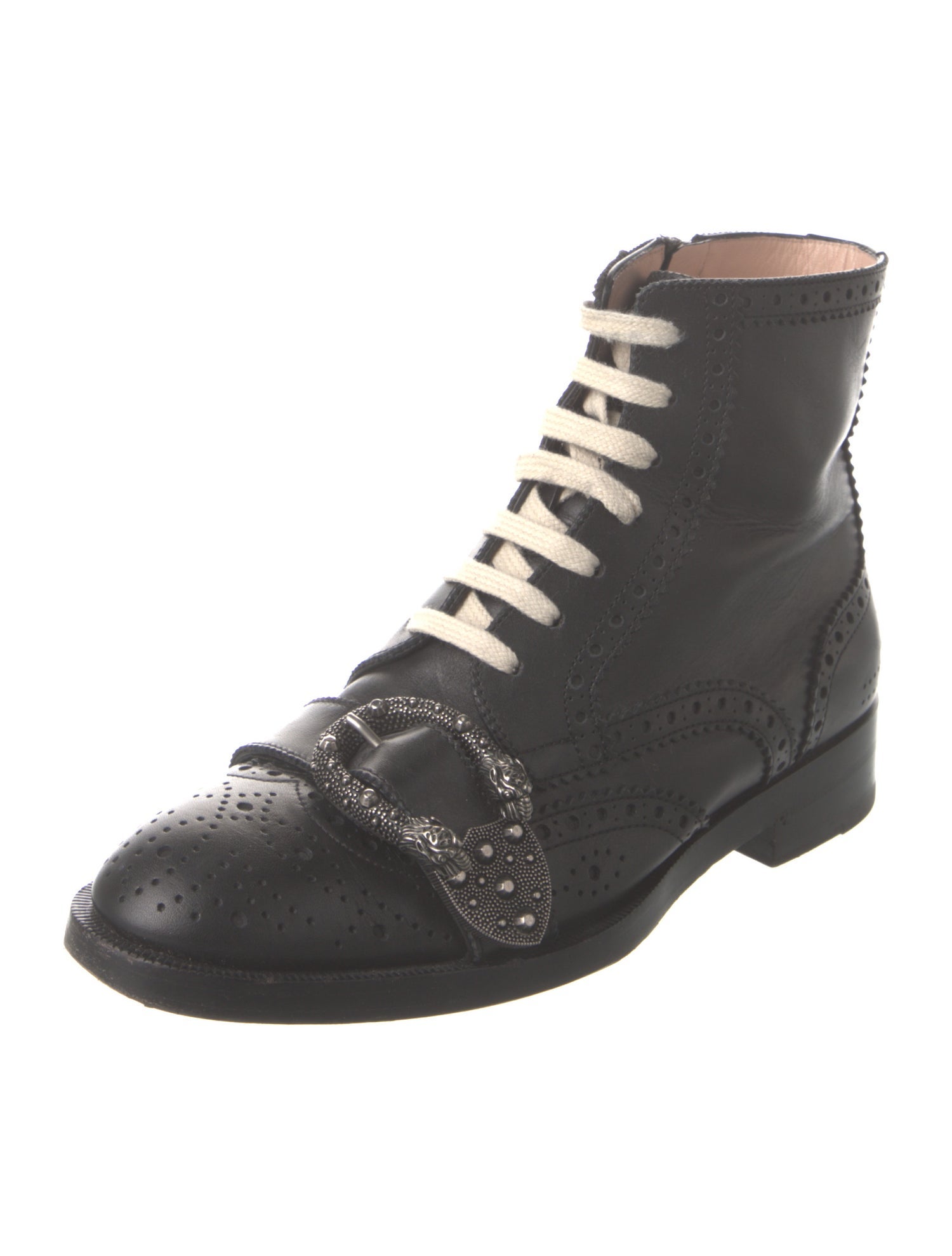 Gucci Bee Accent Leather Combat Boots