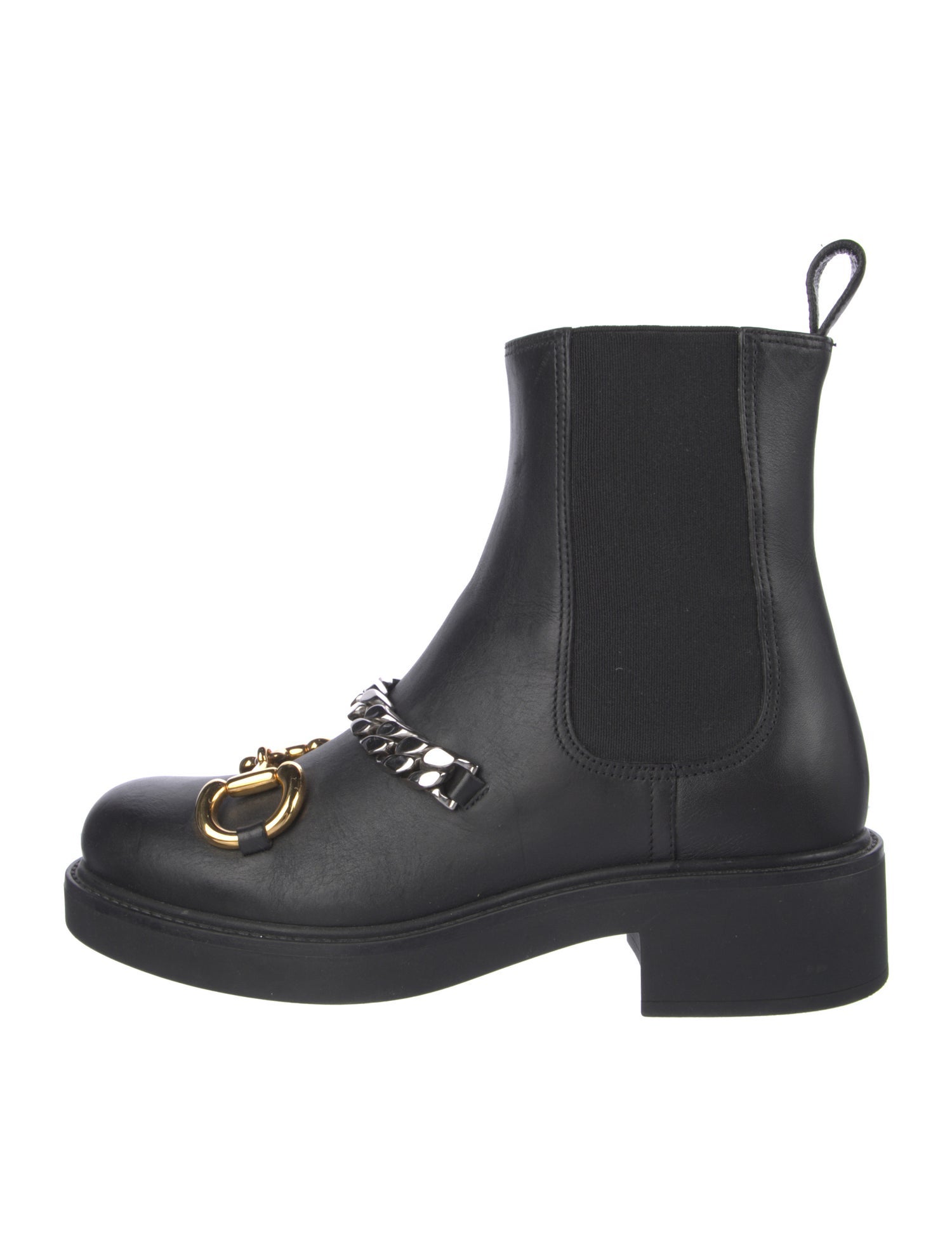 Gucci Chain-Link Accent Leather Combat Boots